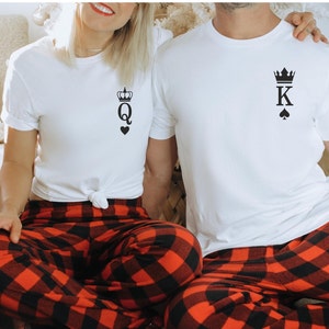 Valentines Day Gifts, King of Spades & Queen of Hearts Pocket Matching His and Hers Pyjama Set with T-shirt and Bottoms, Couple Matching