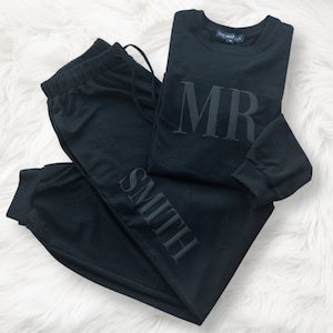 Embossed Mr and Mrs Sweatshirts, Honeymoon Sets, Couples Sweatshirts, Couples Joggers, Bridal Shower Gifts, Matching Couples Sweatshirts