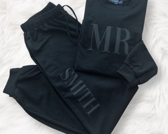 Embossed Mr and Mrs Sweatshirts, Honeymoon Sets, Couples Sweatshirts, Couples Joggers, Bridal Shower Gifts, Matching Couples Sweatshirts