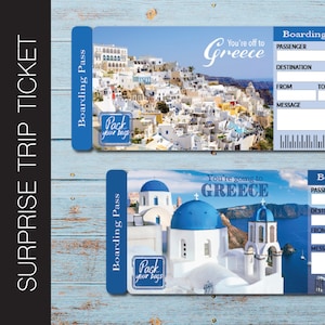 Ausdruckbare GRIECHENLAND Überraschungsreise Geschenkkarte. Bordkarte. Druckbares Ticket. Fahrtkarte. Urlaubsticket. Bearbeitbare PDF-Sofortdownload