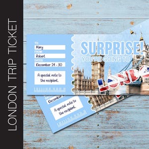 LONDON Überraschungsreise Geschenkkarte. Gesamter Text bearbeitbar. Bordkarte. Druckvorlage. Urlaubsgutschein. Druck/E-Mail Corjl