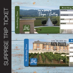 Billet-cadeau imprimable pour un voyage surprise dans la VALLEE DE NAPA. Carte d'embarquement. Billet. Billet de voyage. Billet vacances. Téléchargement instantané. Fichier PDF modifiable.