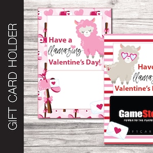 Druckbare VALENTINES Lama Geschenkkartenhalter. Einen wunderschönen Valentinstag. Sofort Download. Personalisierte Nachricht.