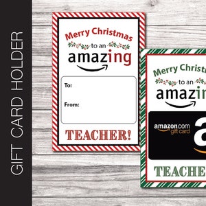 Porta-cartão-presente para professor de NATAL para impressão na Amazon. Feliz Natal para um professor incrível. Download instantâneo. Mensagem personalizada.