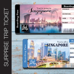 Boleto de regalo imprimible para viaje sorpresa a SINGAPUR. Tarjeta de embarque. Boleto de viaje. Boleto de vacaciones. Descarga instantánea. Archivo PDF editable.
