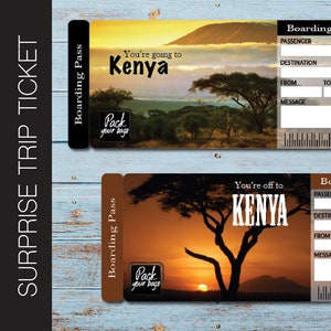 Ausdruckbare KENIA Surprise Trip Tickets. Urlaubsticket. Bordkarte. Sofort Download.