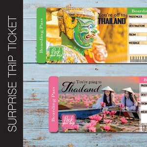 Ausdruckbare THAILAND Überraschungskarte. Bordkarte. Fahrtkarte. Urlaubsticket. Sofort Download. Bearbeitbare PDF-Datei.
