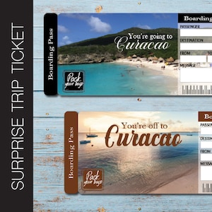 Ausdruckbare CURACAO Überraschungskarte. Bordkarte. Druckbares Ticket. Fahrtkarte. Urlaubsticket. PDF Sofortdownload