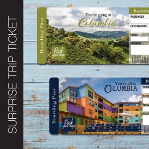 Printable COLUMBIA Surprise Trip Gift Ticket. Boarding Pass. Trip Ticket. Vacation Ticket. Instant Download. Editable PDF File.