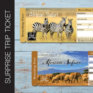 Ausdruckbare AFRIKANISCHE SAFARI Surprise Trip Tickets. Urlaubsticket. Bordkarte. Sofort Download.