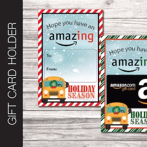 Portatarjetas imprimible para conductor de autobús navideño. Feliz Navidad para un maestro increíble. Descarga instantánea. Mensaje personalizado.