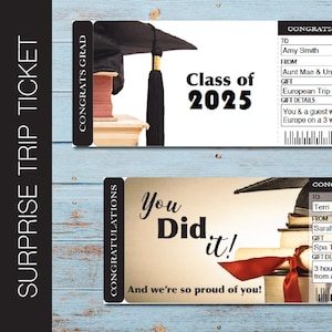 Ausdruckbare GRADUATION Surprise Trip Gift Ticket. Bordkarte. Druckvorlage. Fahrtkarte. Urlaubsticket. PDF Sofort-Download