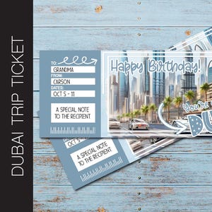 DUBAI Birthday Surprise Trip Gift Ticket. All Text Editable. Boarding Pass. Printable Trip Ticket. Vacation Voucher. Print/Email Corjl