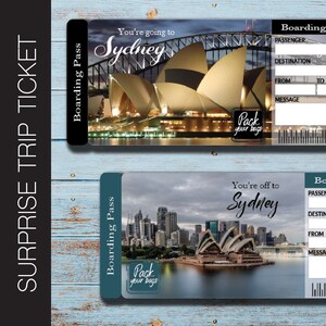 Printable SYDNEY Surprise Trip Gift Ticket. Boarding Pass. Printable Ticket. Trip Ticket. Vacation Ticket. Editable PDF Instant Download