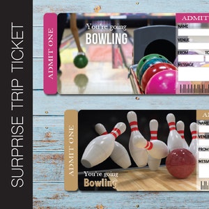 Druckbare BOWLING Surprise Event Tickets. Urlaubsticket. Eintrittskarte. Sofort Download.