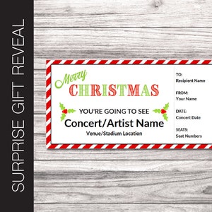 Ausdruckbare Weihnachtskarte.  Bearbeitbarer Künstler | Band | Venue Concert Reveal Coupon.  PdF Instant Download Datei.