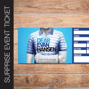 Druckbare DEAR EVAN HANSEN Broadway Überraschungskarte. Bearbeitbares Musiktheater Faux Event Eintritt Souvenir Andenken. PdF Sofortiger Download