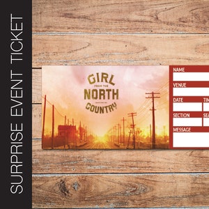 Druckbare GIRL From The NORTH COUNTRY Broadway Überraschungskarte. Bearbeitbares Musiktheater-Faux-Event-Admission-Andenken. PdF Sofortiger Download