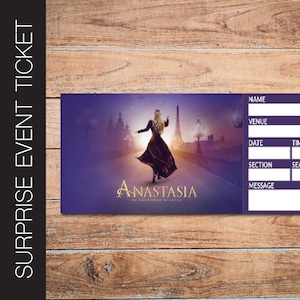 Printable ANASTASIA Broadway Surprise Ticket. Editable Musical Theatre Faux Event Admission Souvenir Keepsake. PdF Instant Digital Download.