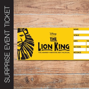 Druckbare LION KING Broadway Überraschungskarte. Bearbeitbares Musiktheater Faux Event Eintritt Souvenir Andenken. PDF, Sofortiger Digitaler Download.