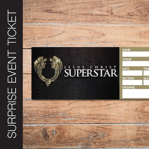 Druckbare JESUS CHRIST SUPERSTAR Broadway Surprise Ticket. Bearbeitbares Musiktheater-Faux-Event-Admission-Andenken. PdF Sofortiger Download