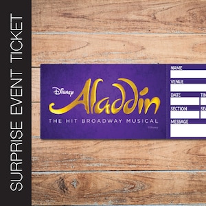 Druckbare ALADDIN Broadway Surprise Ticket. Bearbeitbares Musiktheater Faux Event Eintritt Souvenir Andenken. PDF, Sofortiger Digitaler Download.