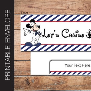 Sobre imprimible para CRUCERO con temática de Disney para regalar boletos, vales, tarjetas de embarque y dinero. Descarga instantánea y editable digitalmente