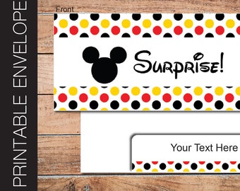 Printable DISNEY Envelope for Surprise Gift Tickets, Vouchers, Boarding Passes and Money. Disney Themed. Digitally Editable Instant Download