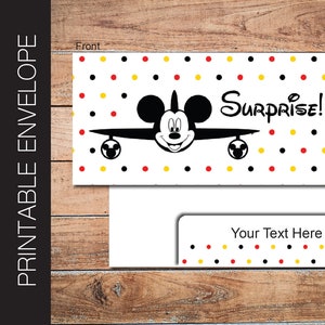 DISNEY Umschlag für Überraschungstickets, Gutscheine, Bordkarten und Geld zum selbst Ausdrucken. Disney Themen. Digital bearbeitbarer Sofortdownload