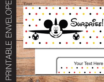 Printable DISNEY Envelope for Surprise Gift Tickets, Vouchers, Boarding Passes and Money. Disney Themed. Digitally Editable Instant Download
