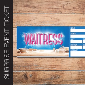 Druckbare WAITRESS Broadway Überraschungskarte. Bearbeitbares Musiktheater Faux Event Eintritt Souvenir Andenken. PDF, Sofortiger Digitaler Download.
