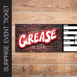 Druckbare GREASE Broadway Surprise Ticket. Bearbeitbares Musiktheater Faux Event Eintritt Souvenir Andenken. PDF, Sofortiger Digitaler Download.