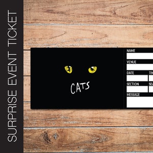 Druckbare CATS Broadway Überraschungskarte. Bearbeitbares Musiktheater Faux Event Eintritt Souvenir Andenken. PdF Sofortiger digitaler Download.