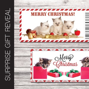 Cupón imprimible para regalo sorpresa de gatito/gato navideño. PDF digital imprimible al instante.