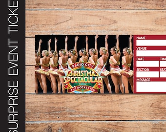 Printable CHRISTMAS SPECTACULAR Broadway Surprise Ticket. Editable Musical Theatre Faux Event Admission Keepsake. PDF Instant Download