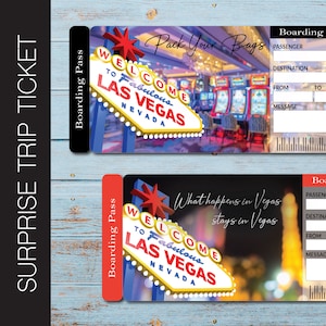 Billete de regalo de viaje sorpresa a LAS VEGAS para imprimir. Tarjeta de embarque. Billete para imprimir. Billete de viaje. Billete de vacaciones. PDF editable Descarga instantánea
