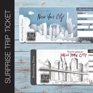 Billet cadeau imprimable pour un voyage surprise à NEW YORK. Carte d'embarquement. Billet imprimable. Billet de voyage. Billet vacances. PDF modifiable à téléchargement immédiat