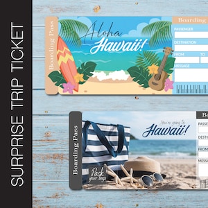 Printable HAWAII Surprise Trip Gift Ticket. Boarding Pass. Printable Ticket. Trip Ticket. Vacation Ticket. Editable PDF Instant Download