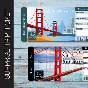 Printable SAN FRANCISCO Surprise Trip Gift Ticket. Boarding Pass. Printable Ticket. Trip Ticket. Vacation Ticket. PDF Instant Download