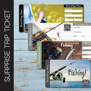 Printable FISHING Surprise Trip Gift Ticket. Boarding Pass. Trip Ticket. Vacation Ticket. Instant Download. Editable PDF File.