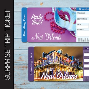 Ausdruckbare NEW ORLEANS Überraschungskarte. Bordkarte. Fahrtkarte. Urlaubsticket. Bearbeitbare PDF-Sofortdownload