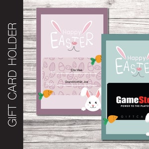 Printable OSTERN Geschenkkartenhalter. Osterhase Themed bearbeitbare Geschenkkarte für Kinder, Lehrer oder in Osterkörbchen.  Digitales PDF.