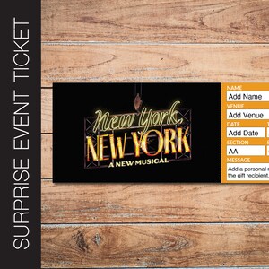 Druckbare NEW YORK NEW YORK Broadway Surprise Ticket. Bearbeitbares Musiktheater Faux Event Eintritt Souvenir Andenken. PDF Sofortdownload.