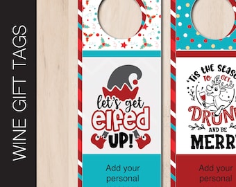 Printable DRUNK CHRISTMAS Wine Gift Tag. Editable 2-Sided Wine Bottle Label. Holiday Liquor Bottle Tag. Instant Download PDF File