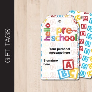 Etiquetas de regalo editables de HOLA PREESCOLAR. Etiqueta editable. Promoción. Nuevo curso. Inicio de clases. De la maestra. Primer día de clases. Notas para la lonchera.