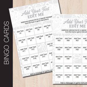 EDIT ME Bingospel. 40 kaarten die allemaal met tekst kunnen worden bewerkt. Vrijgezellenfeest | Babyshower | Verjaardagsfeestje | Reünie | Roadtrip | Klaslokaal. Bestand downloaden: