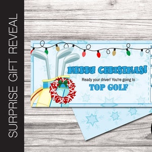Bearbeitbarer TOP GOLF Surprise Gift Reveal Coupon.  Urlaubs-Abo-Gutschein.  Weihnachtskarten-Gutschein. Der gesamte Text ist bearbeitbar.