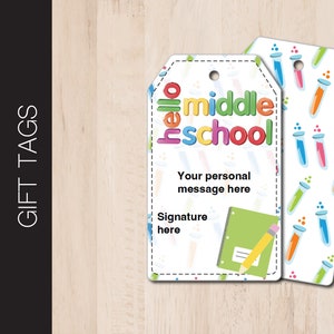 Etiquetas de regalo editables "HOLA ESCUELA SECUNDARIA". Etiqueta editable. Promoción. Nuevo curso. Inicio de clases. De la maestra. Primer día de clases. Nota para la lonchera.