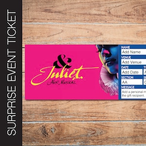 Druckbare JULIET Broadway Surprise Ticket. Bearbeitbares Musiktheater Faux Event Eintritt Souvenir Souvenir Andenken PDF Sofortiger Download