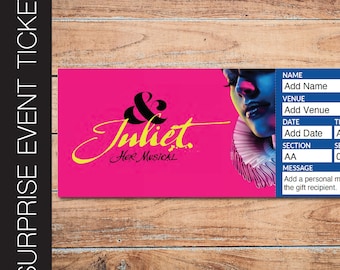 Druckbare JULIET Broadway Surprise Ticket. Bearbeitbares Musiktheater Faux Event Eintritt Souvenir Souvenir Andenken PDF Sofortiger Download